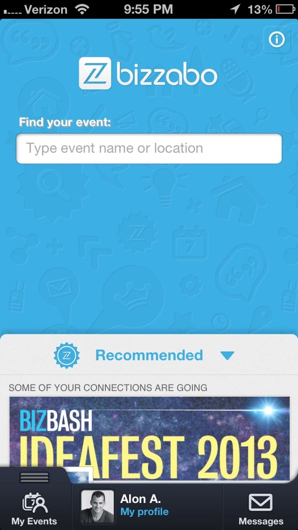 Search for an event name or click on Recommended to checkout upcoming conferences in your area