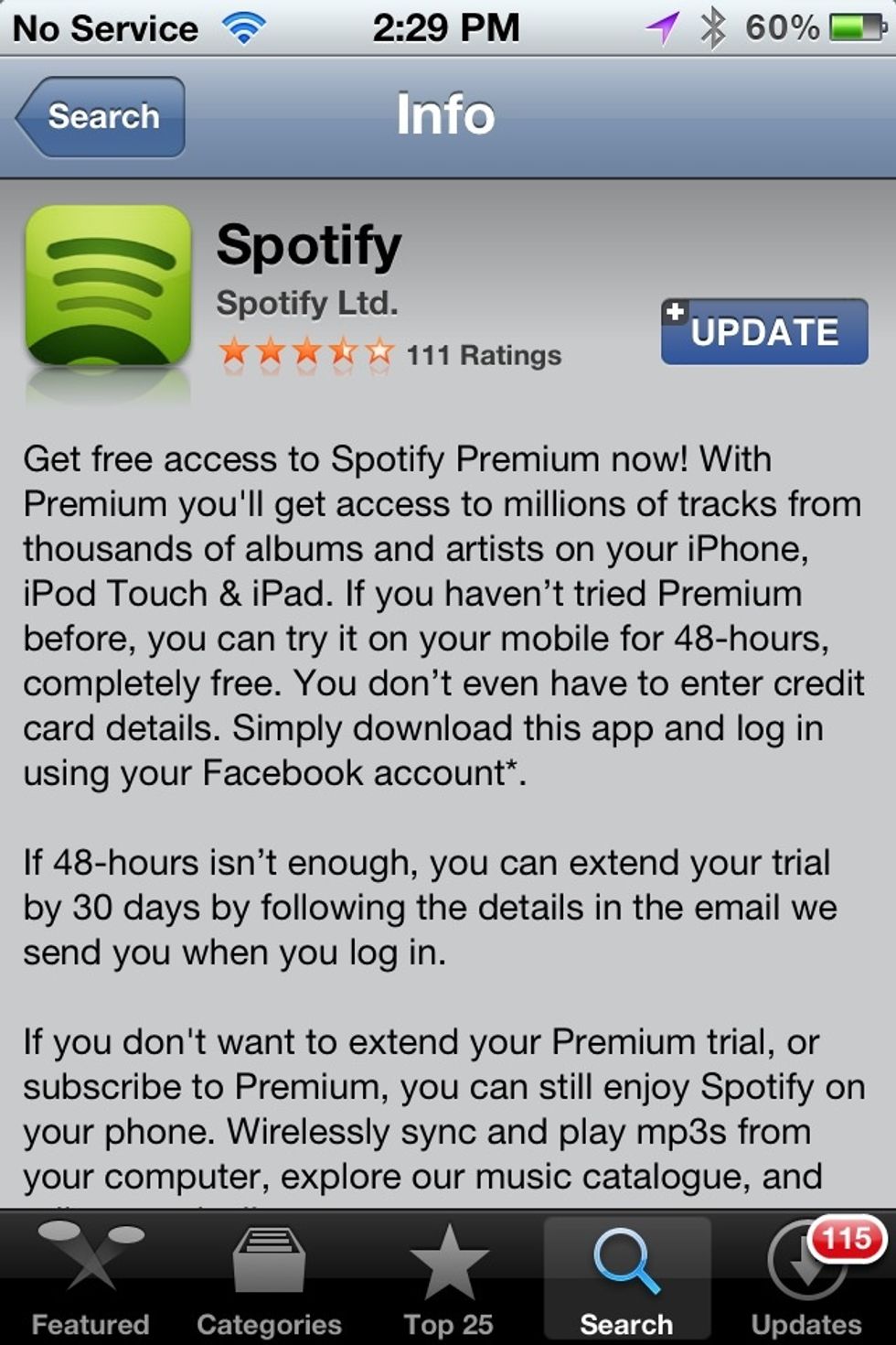 Search for and install Spotify on the app store.