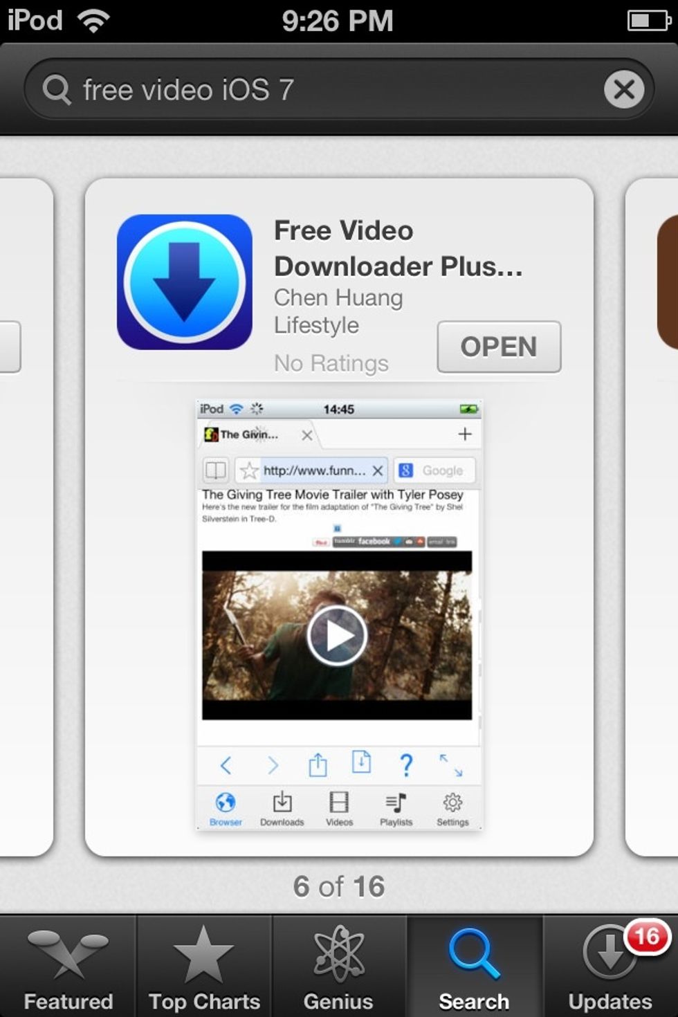 Search for free video iOS 7 in the App Store and download the 6th app you see or just download the app that looks like the one in the picture