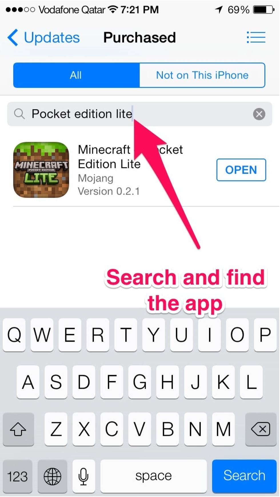 Search for the app in your Purchased history