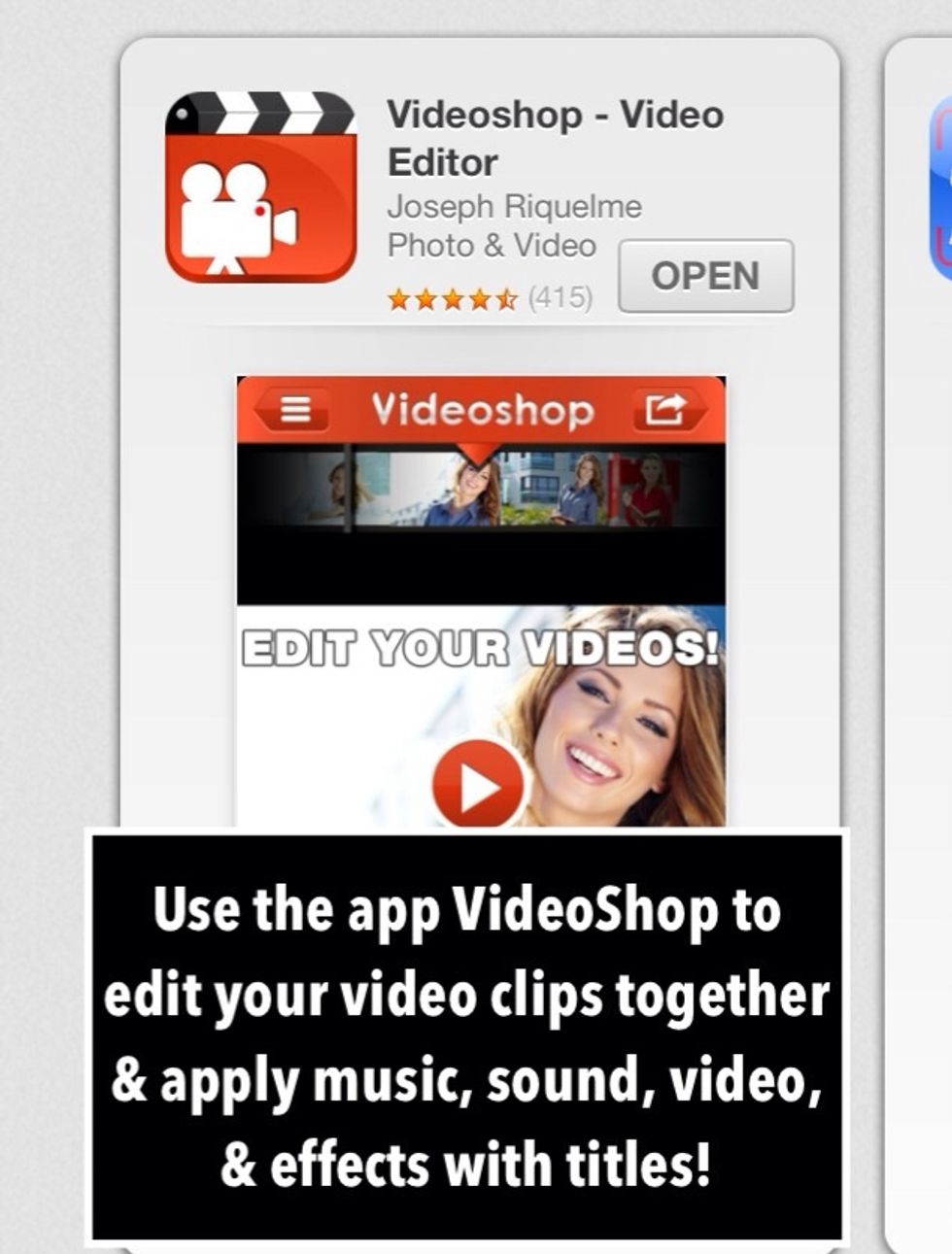 Search for the app VideoShop, it's easy to use with many features & effects.