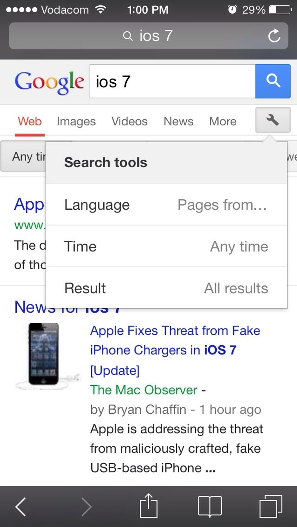 Search iOS 7 then tap the settings icon. Tap time.