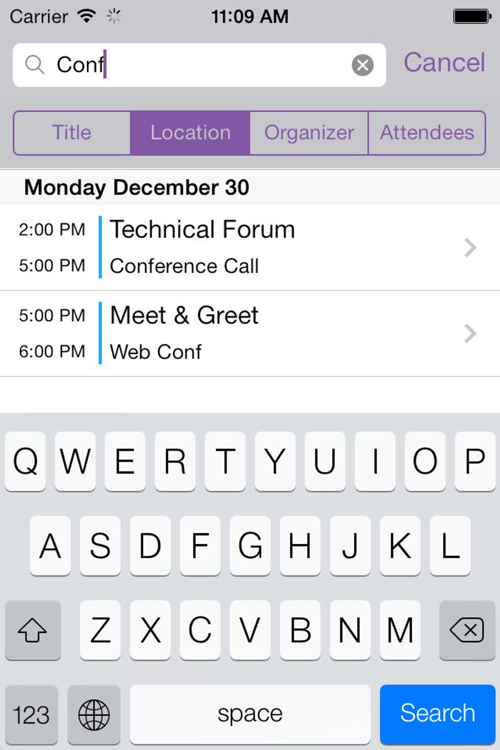 Searching mechanism is very useful for me as I can search for event by location, title, attendees or organizer.