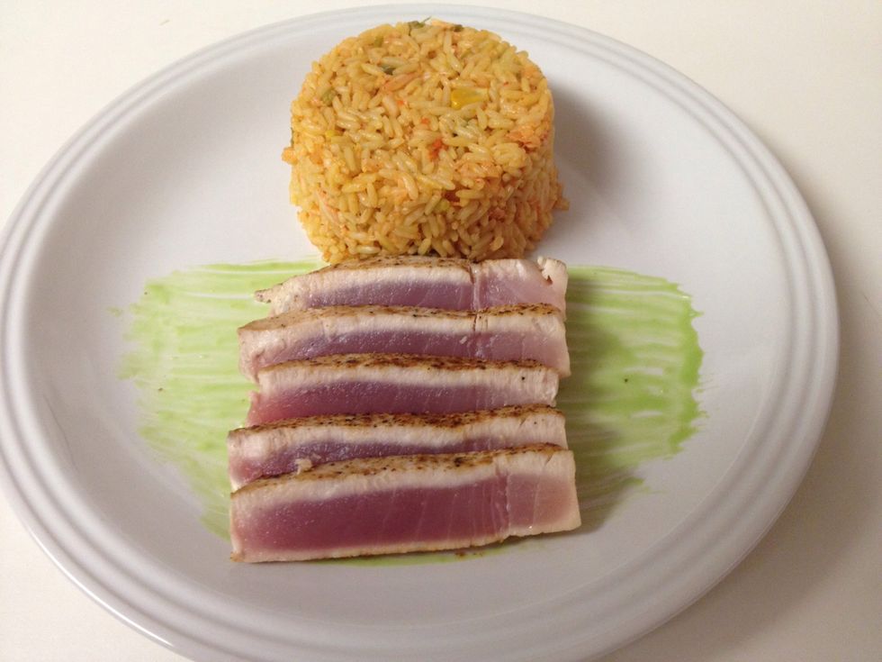 Seared ahi again with veggie rice pilaf.