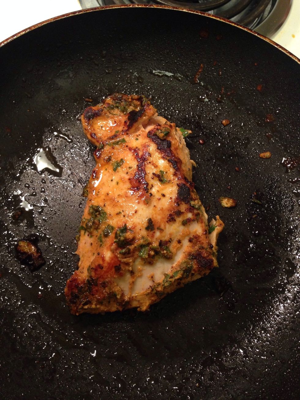 Season and cook the chicken (next time I will try grilling!). I used onion powder, paprika, garlic powder, cayenne pepper, fresh minced cilantro, salt, cumin, and black pepper.