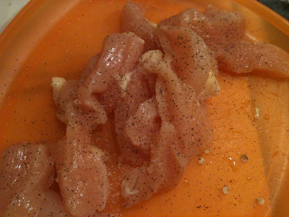 Season chicken breast with black pepper and salt. You decide how much is enough.