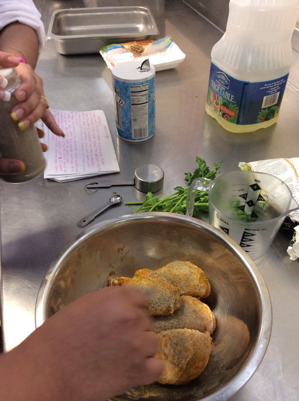 Season chicken with black pepper