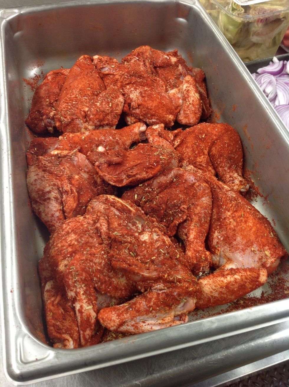 Season chicken with paprika spice blend