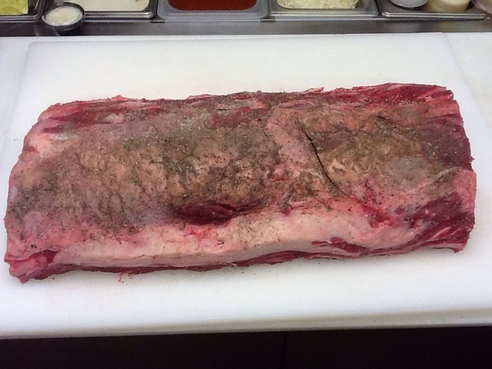 Season liberally with kosher salt and fresh ground black pepper. Rub it in!