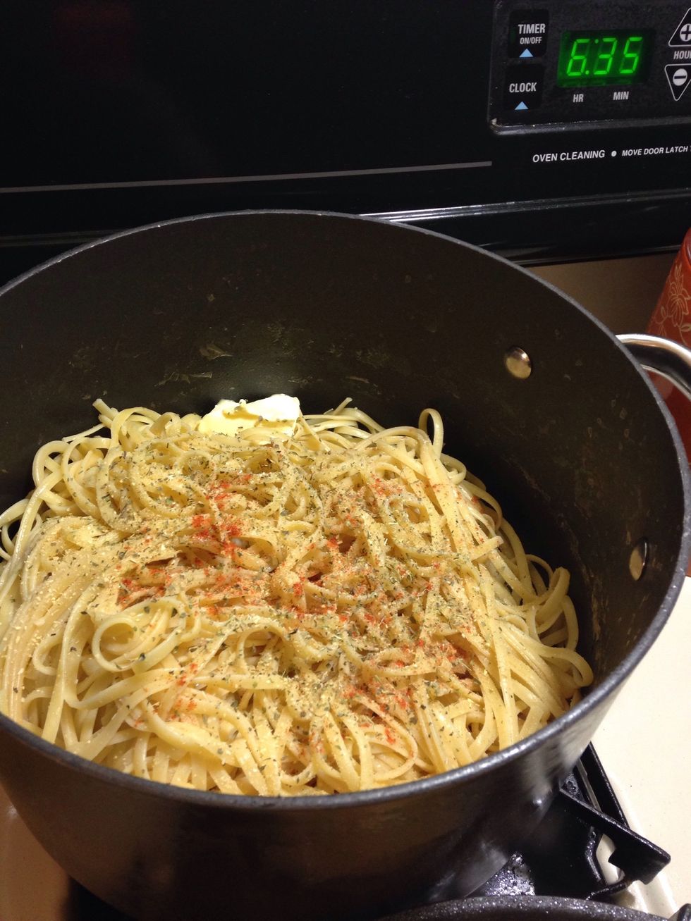 Season pasta and add butter on low heat just for a few minutes