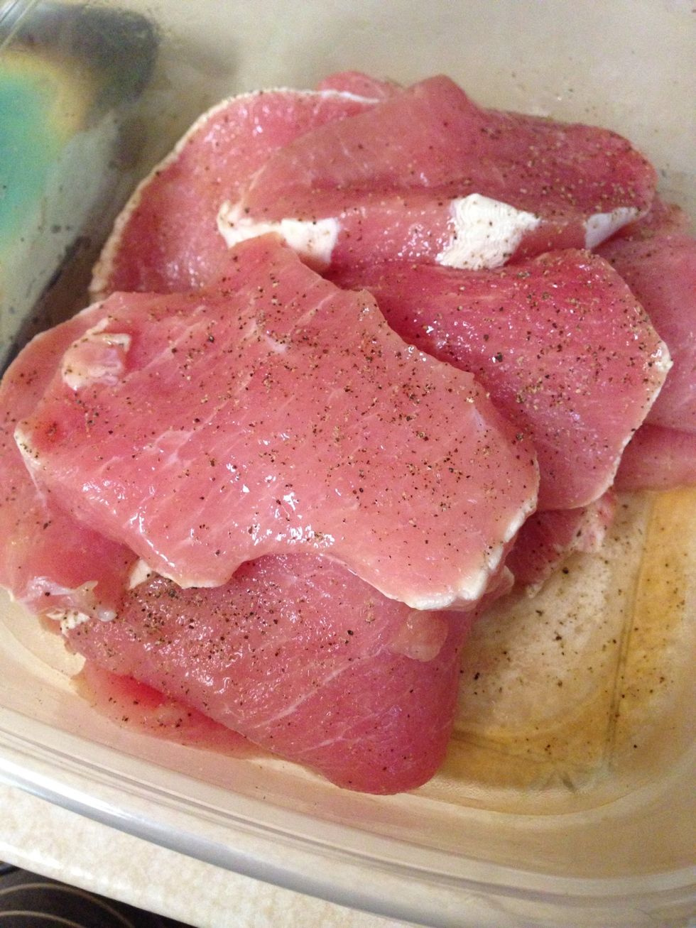 Season pork lightly with salt and pepper