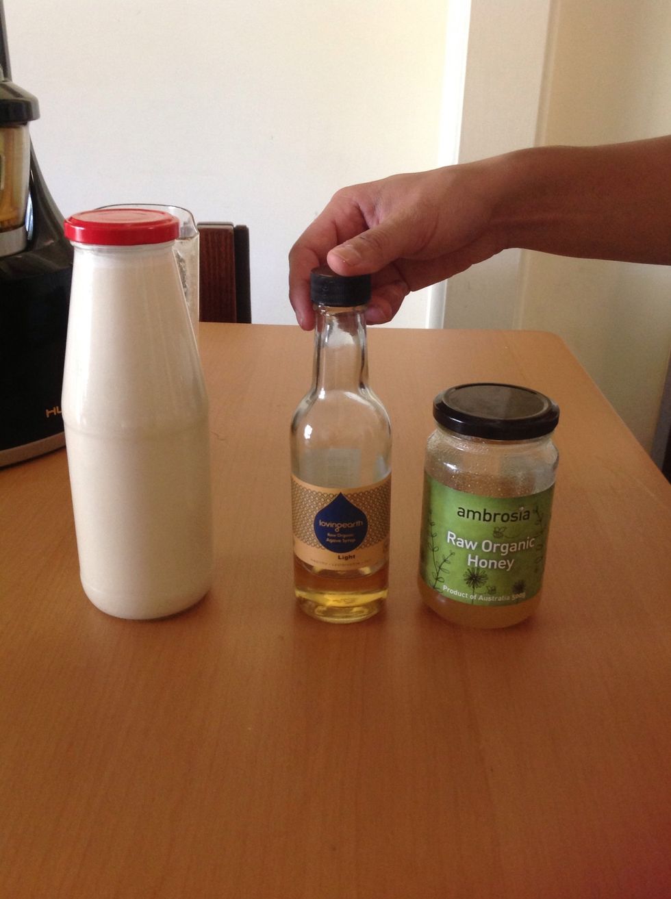 Season the almond milk with a teaspoon of agave syrup or honey, and a pinch of salt.