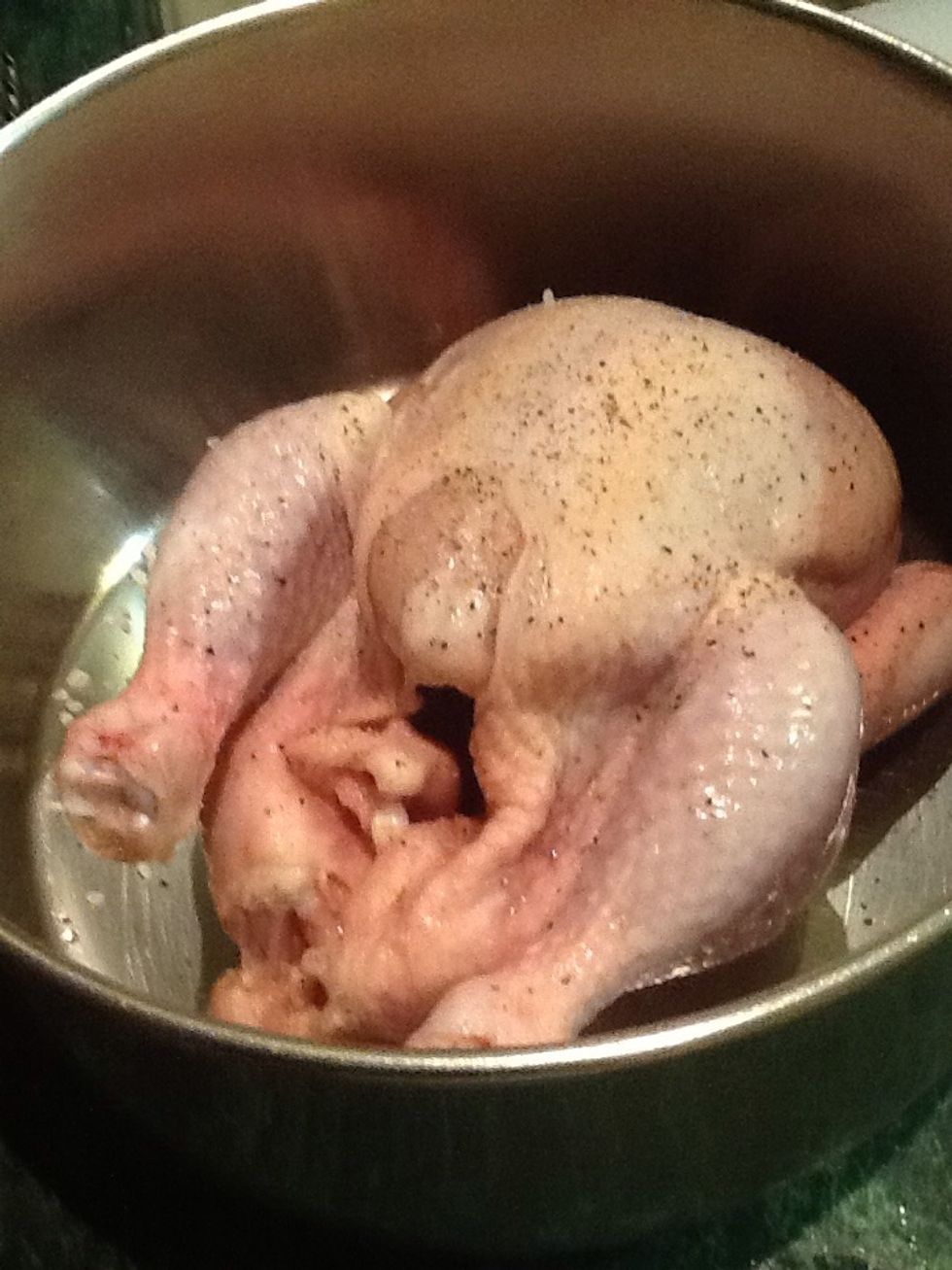Season the chicken with salt and pepper