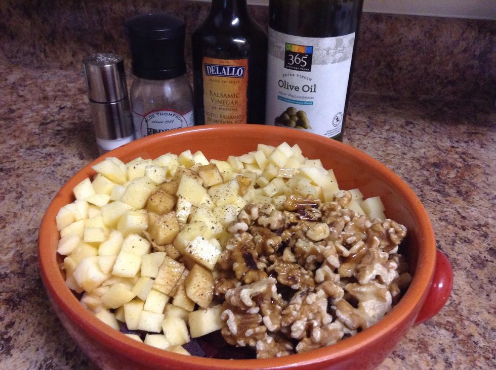 Season to your taste with olive oil, vinegar, salt, and pepper.