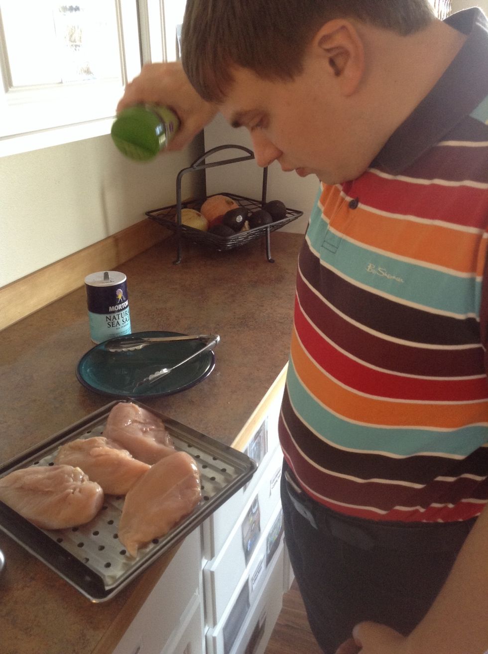 Season top side  of chicken with salt and pepper