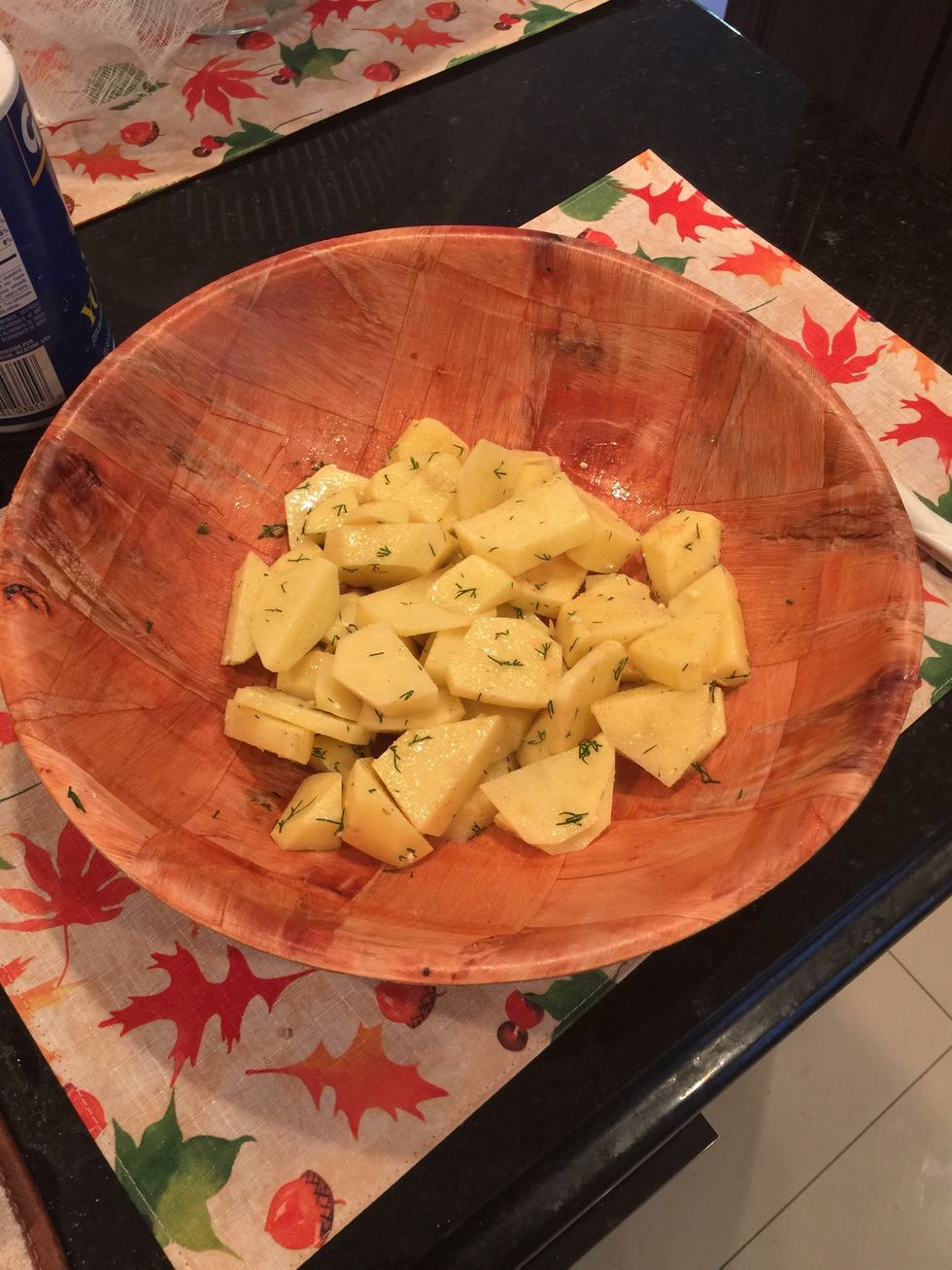 Season with a 1 tsp of salt, Rosemary and the garlic powder.