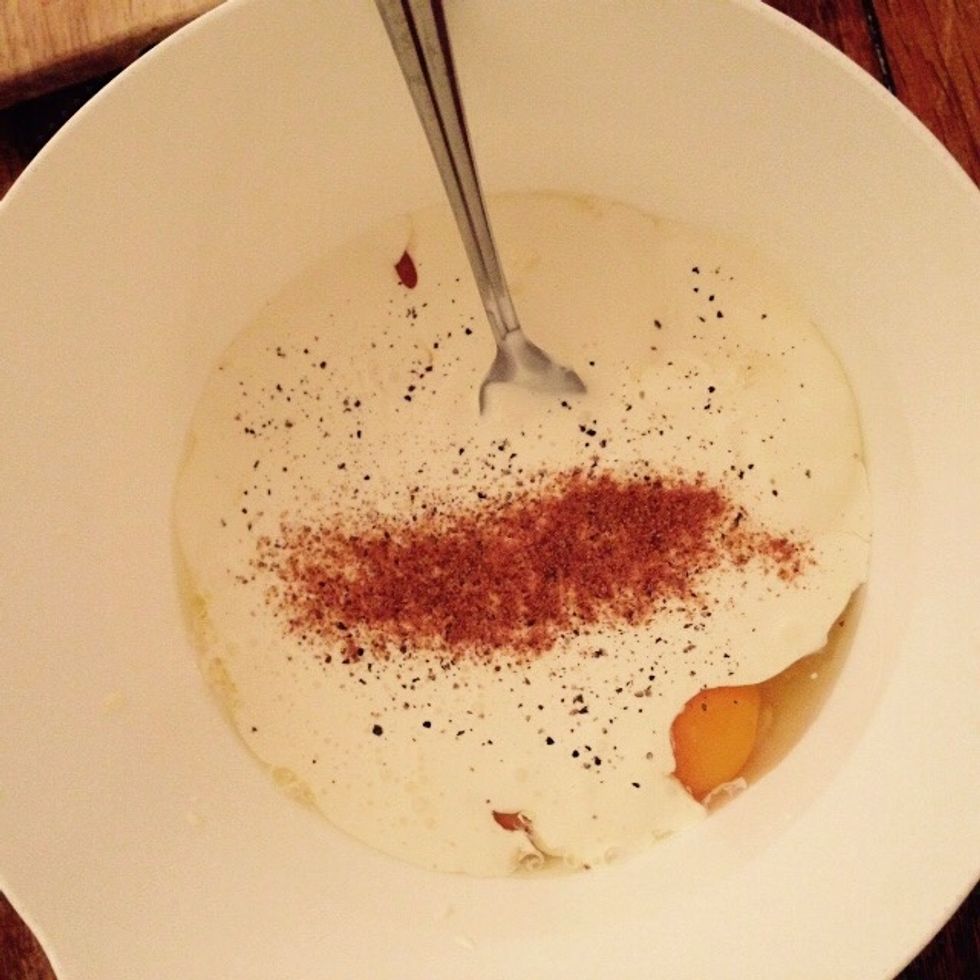 Season with pepper and nutmeg