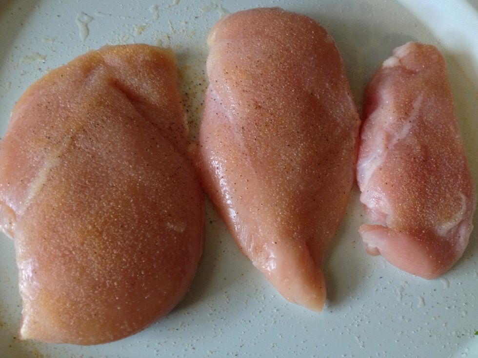 Season your chicken with salt, pepper and garlic powder