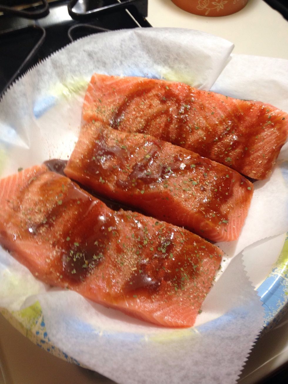 Seasoned and glazed and ready to be cooked