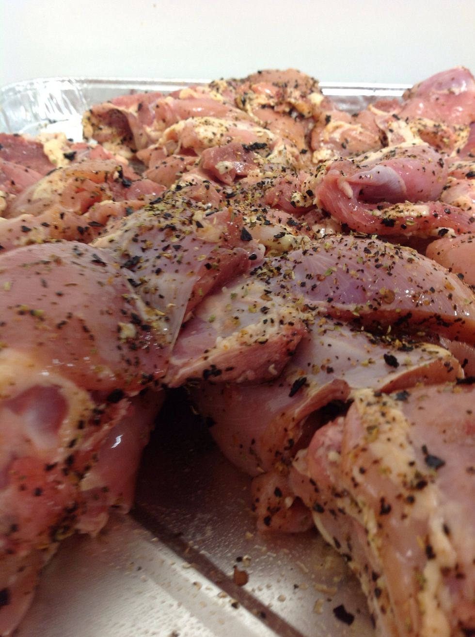 Seasoned chicken pieces.