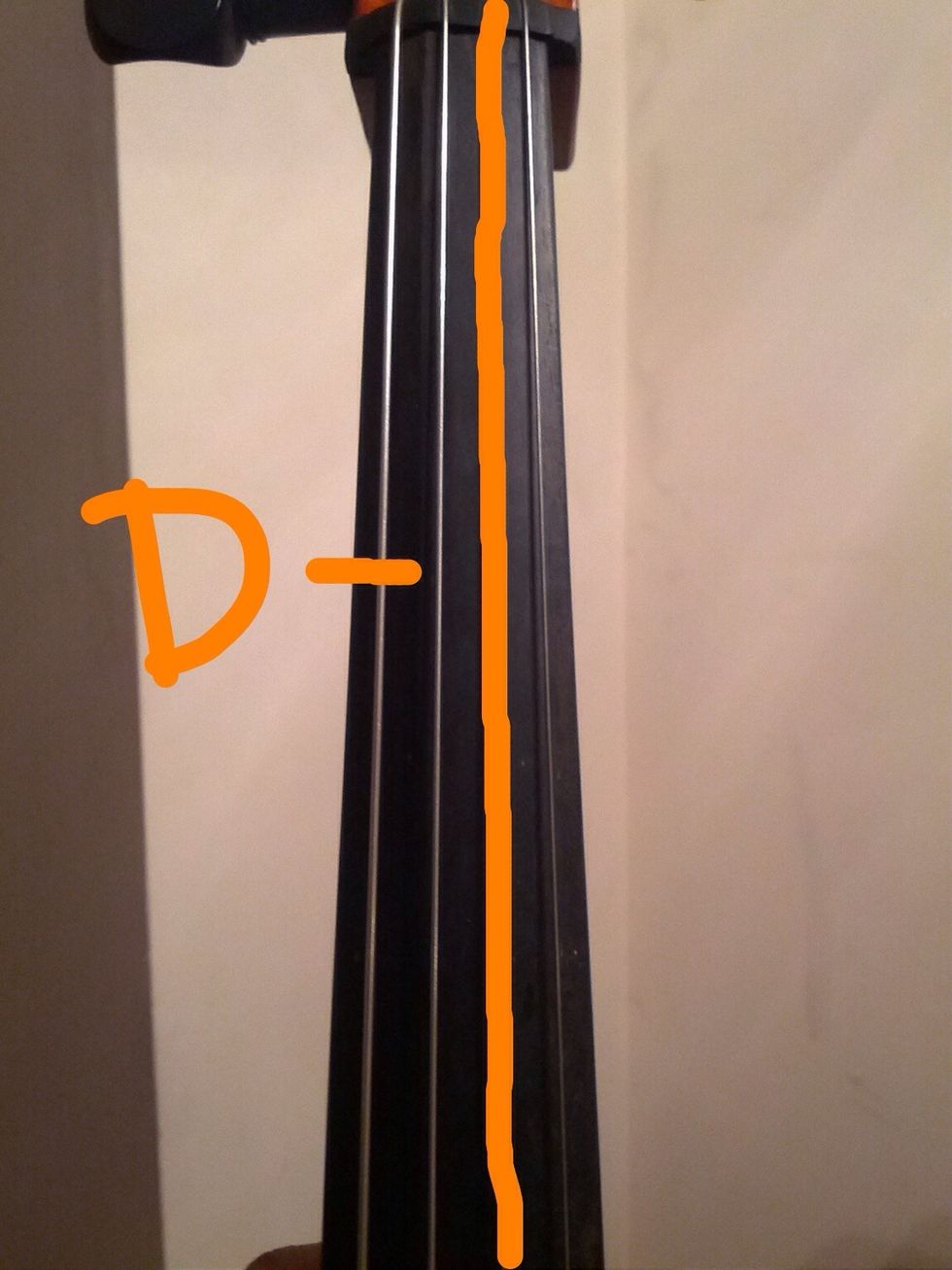 Second highest pitch and second thinnest string, "D."