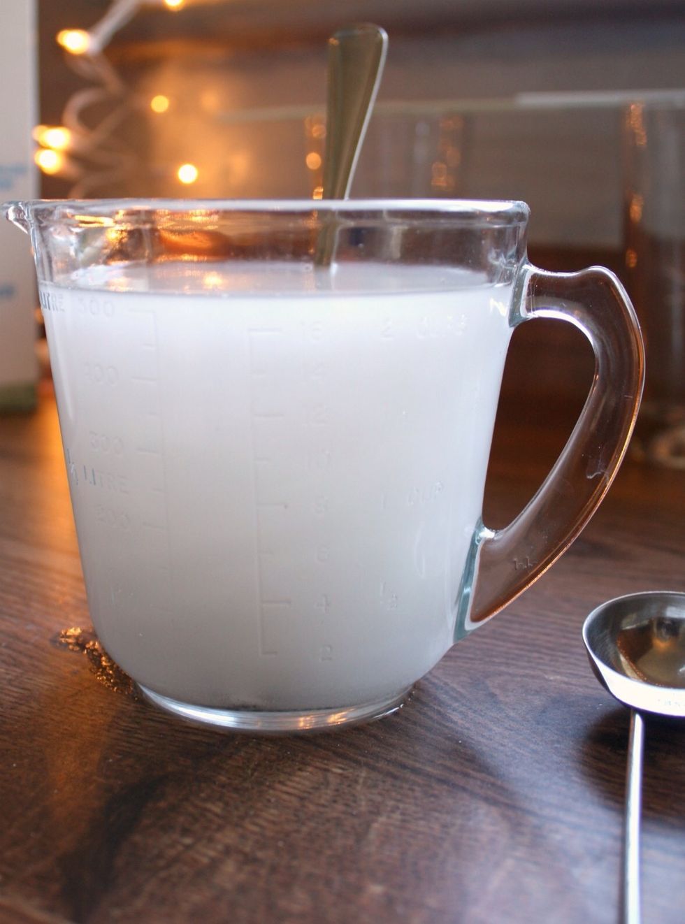 Second, pour some borax in the cup just a little bit. Pour the hot water in the cup until you get to the top. Tip: Don't put to much borax in the cup.