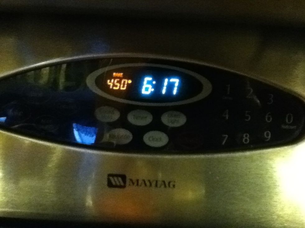 Second, preheat your oven to 450\u00b0 F. This temperature should be accurate unless you plan on cooking your pizza with excessive uncooked meat.