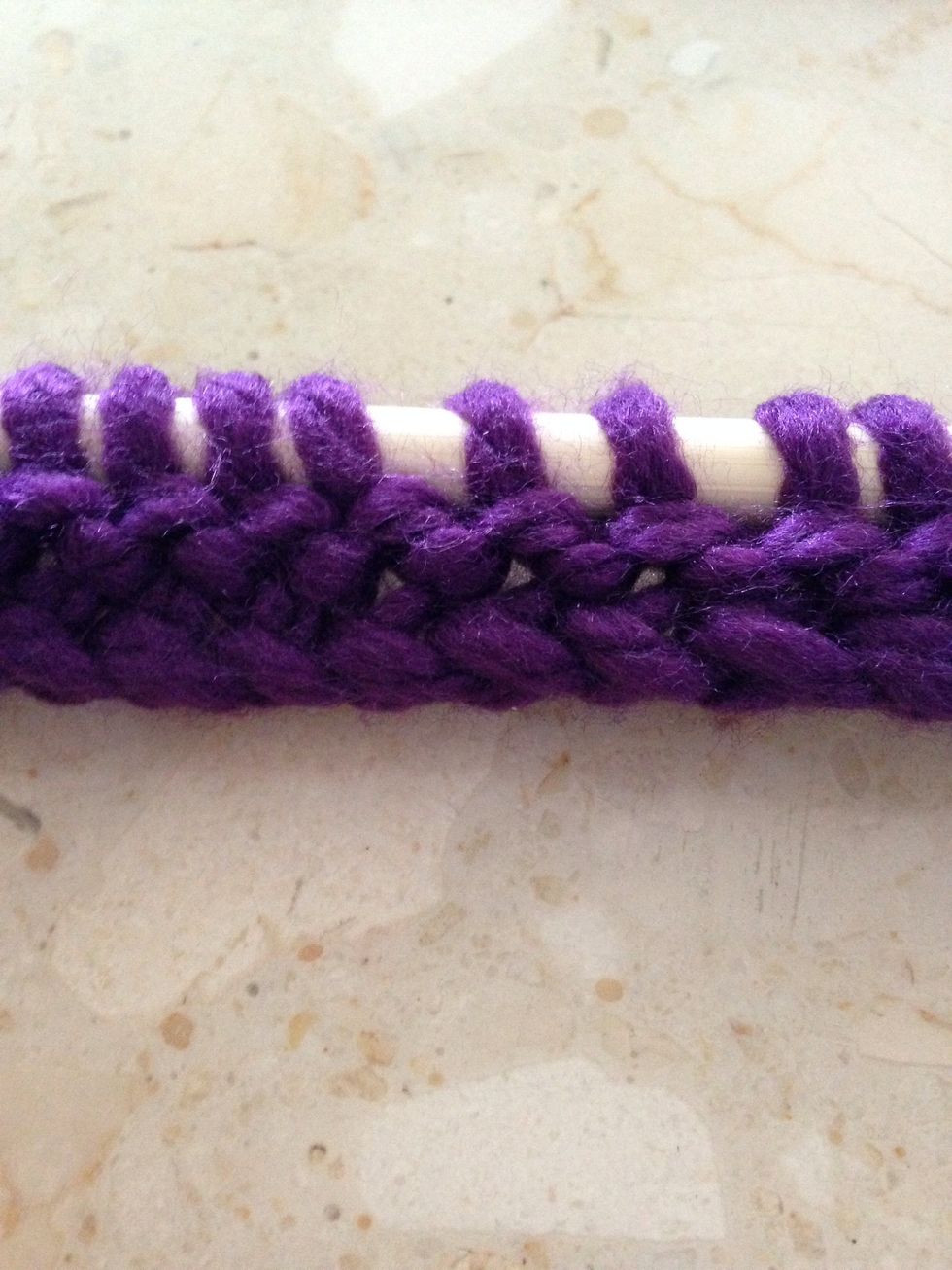 Second row done! It should look a little like this! You can continue this pattern to make a scarf or squares for a blanket! Or even a blanket.