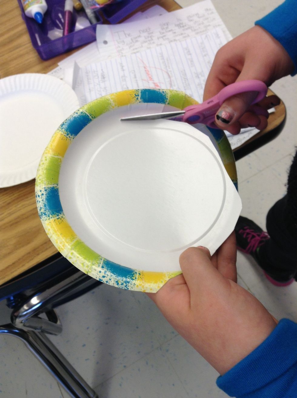 Second, start with your small plate and cut the rim off.