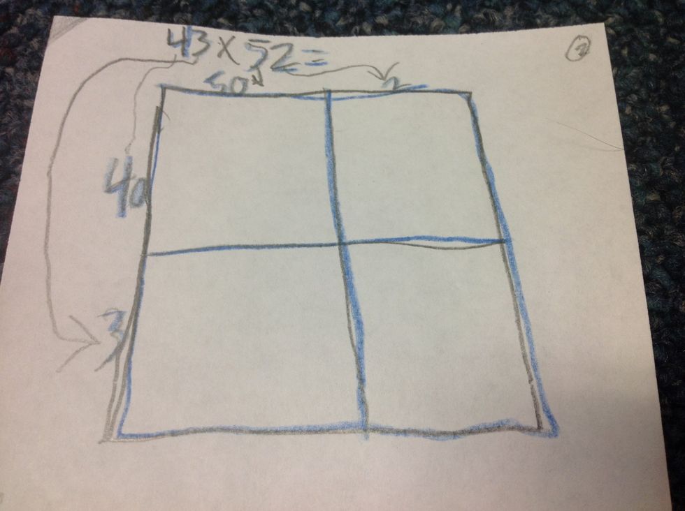 Second thing you do is cut a square in to 4.