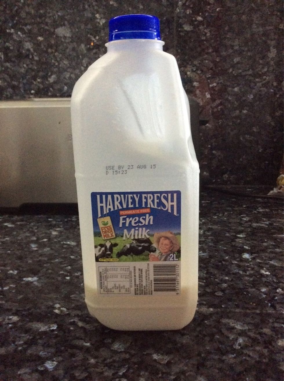 Secondly add the one cup of milk to your blender aswell