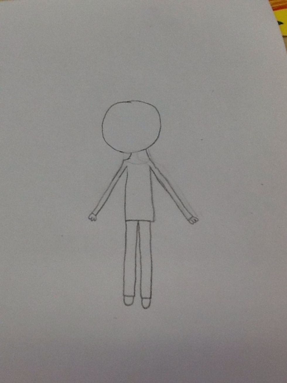 Secondly,draw her body.Legs,feet and upper body.