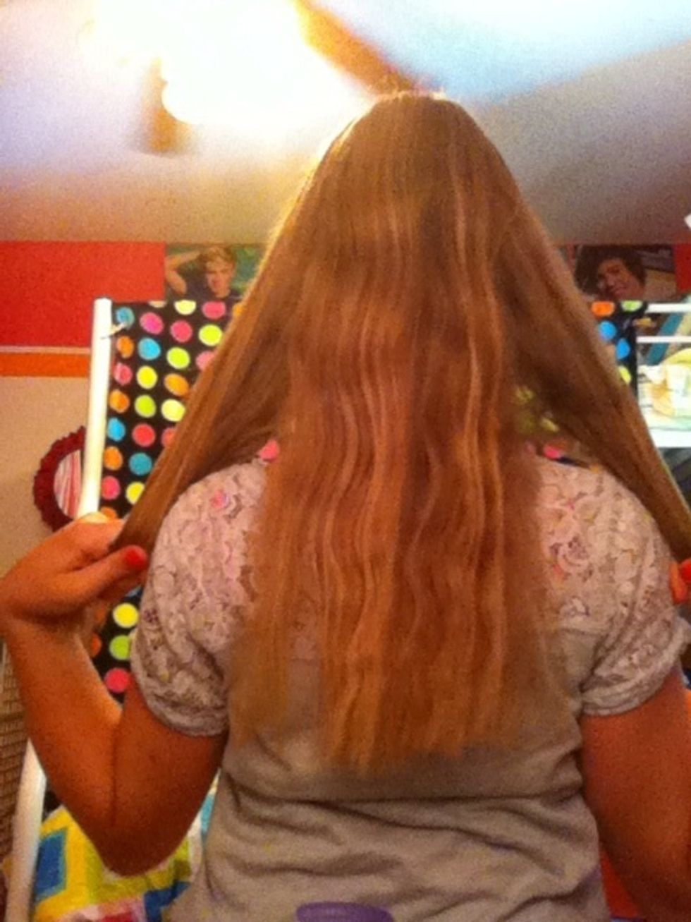 Section into 3 parts like you would for a simple 3-strand braid. We will call the one on the left A, the middle one B, & the right one C