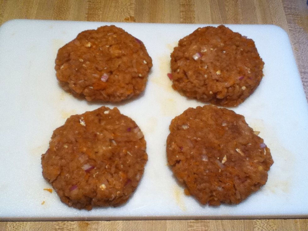 Section into four patties.