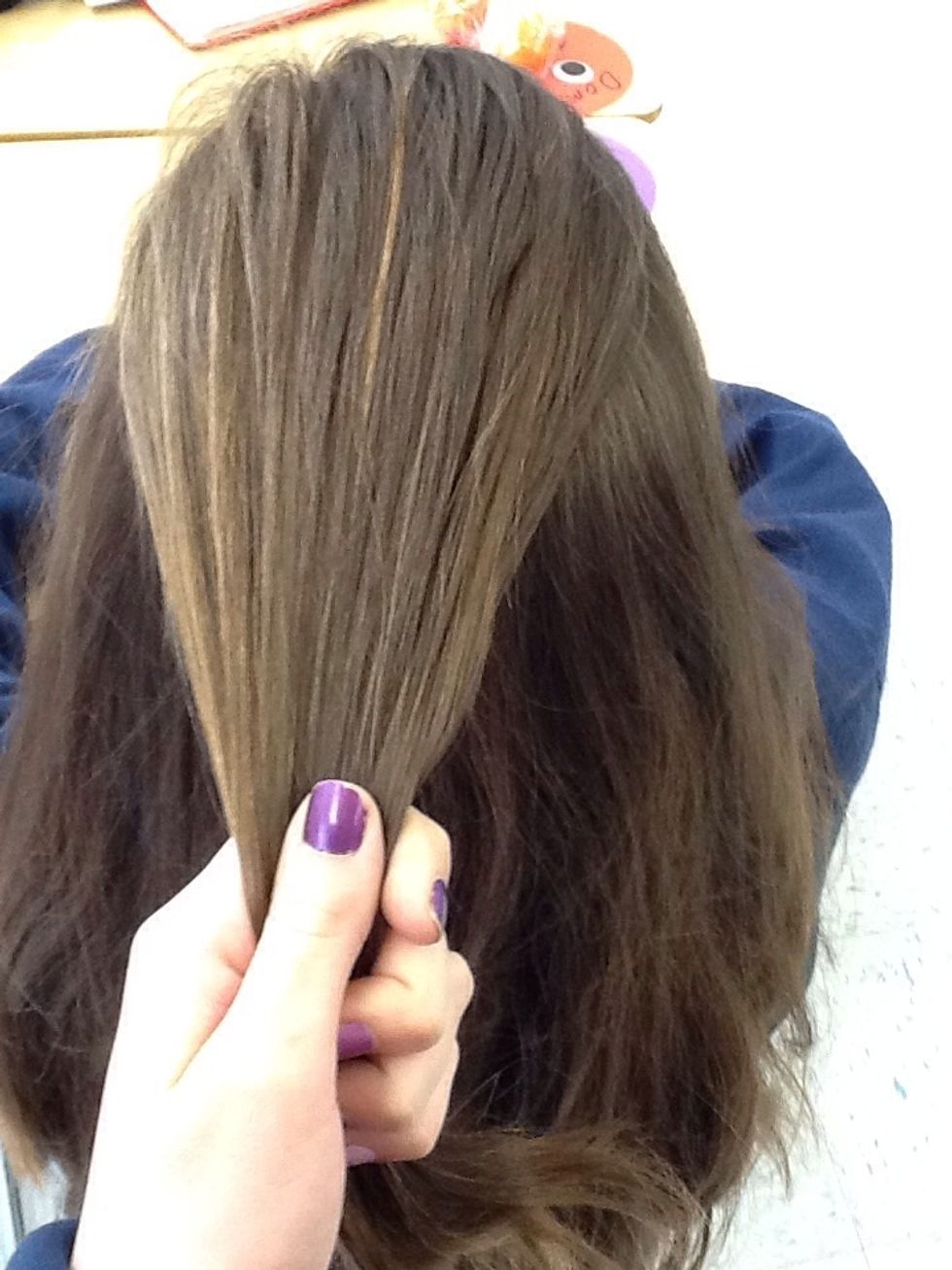 Section off a piece of hair from the top of the head