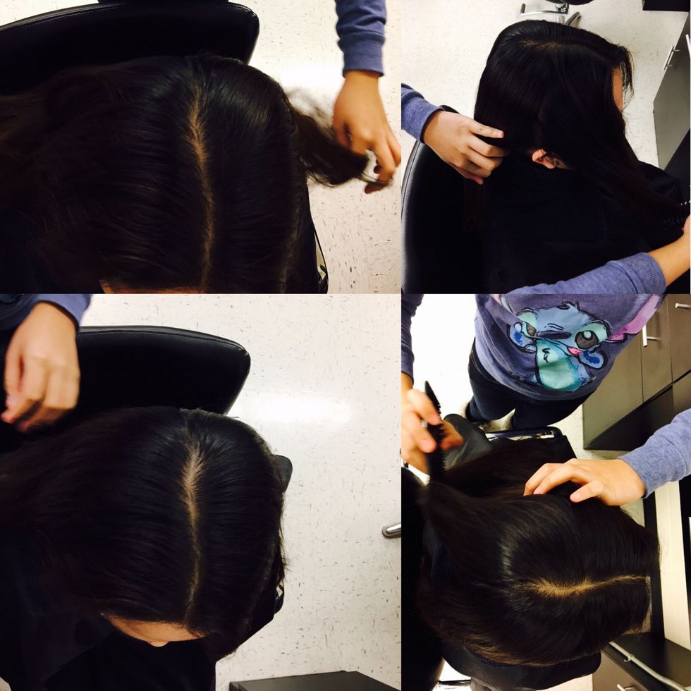 Section the hair in 4 parts