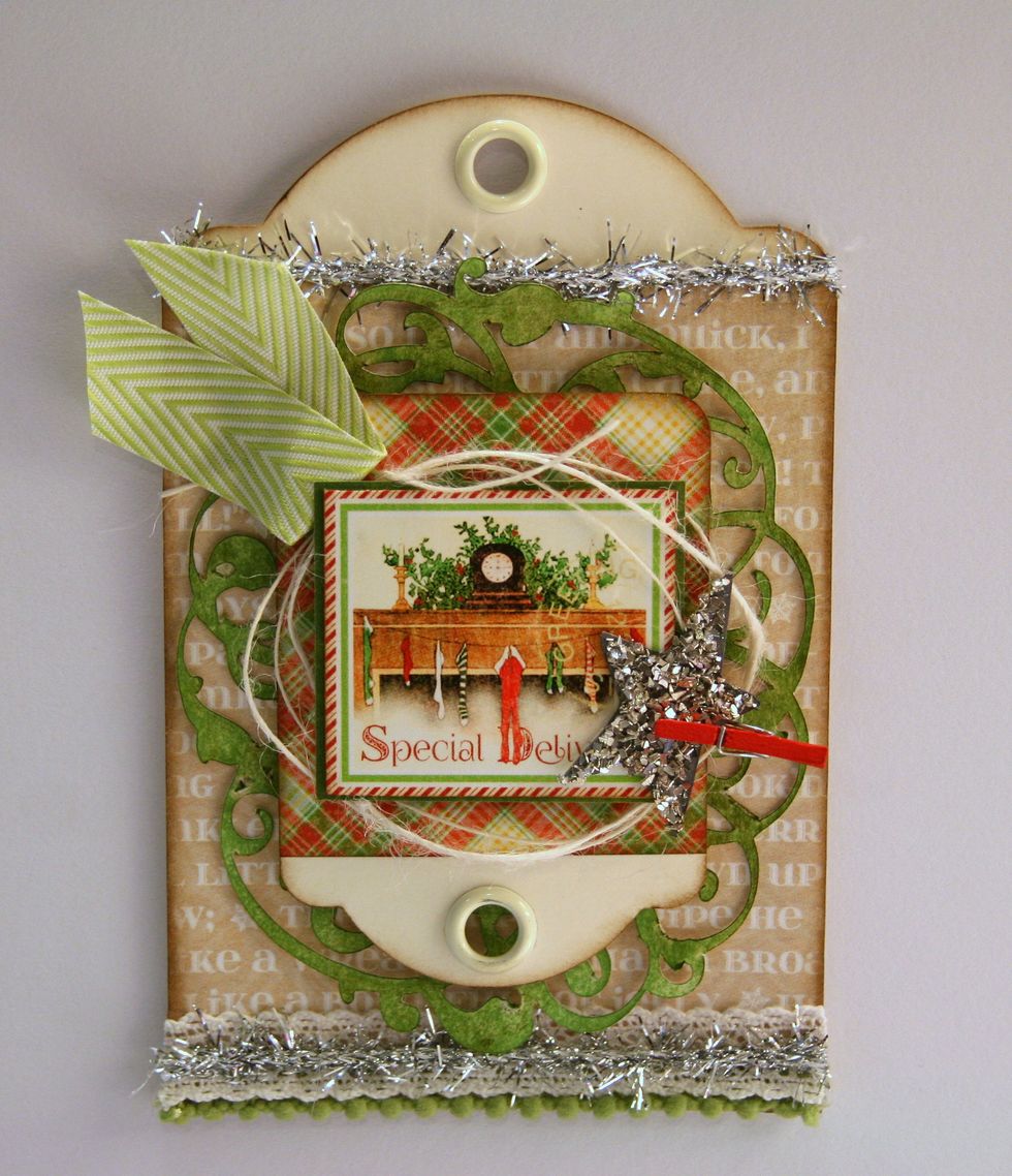 Secure ribbon trim to top left corner.