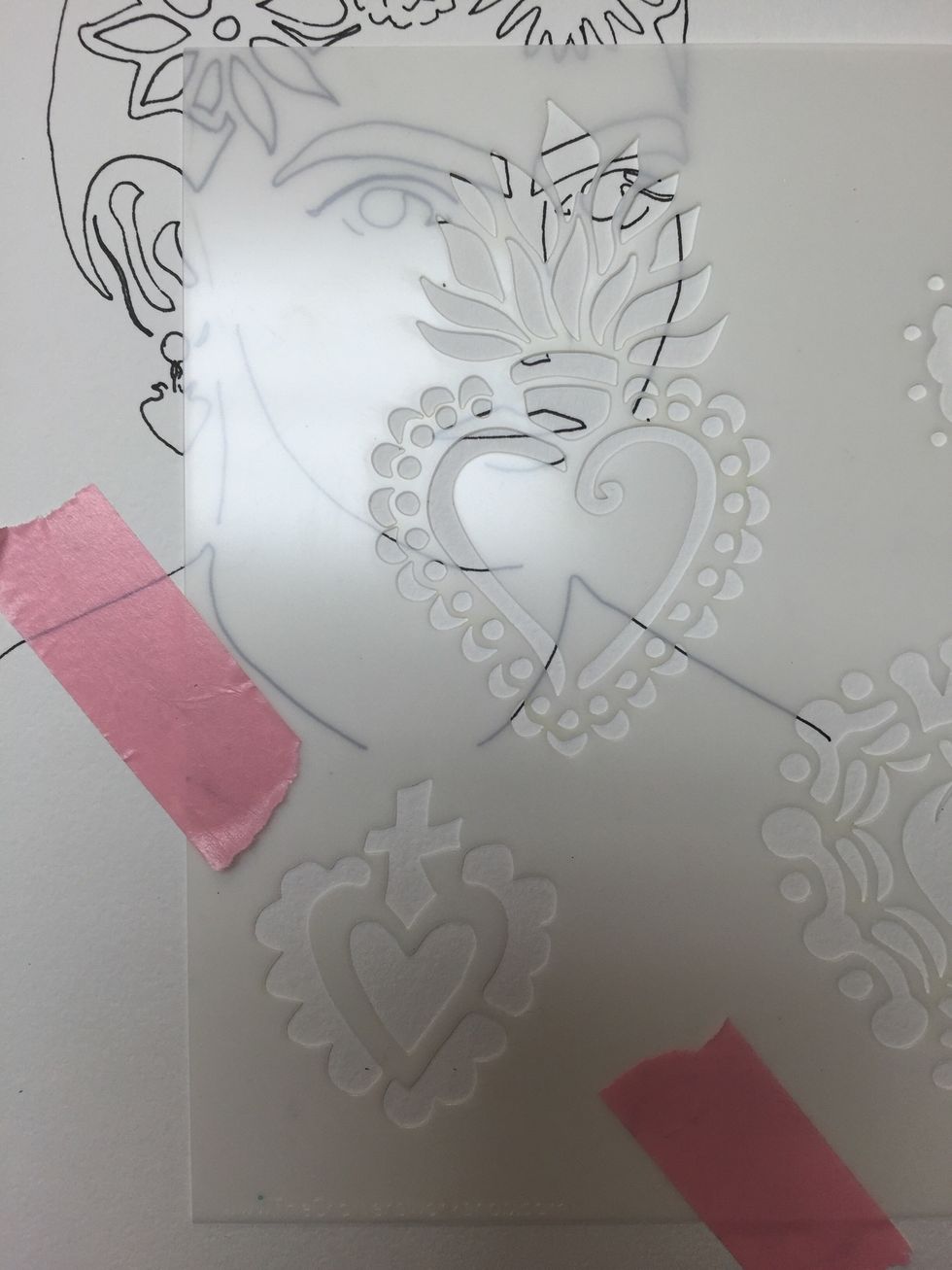 Secure the heart stencil