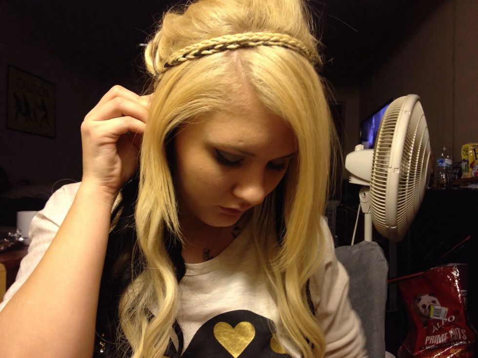 Secure this braid to the other braid and your scalp.