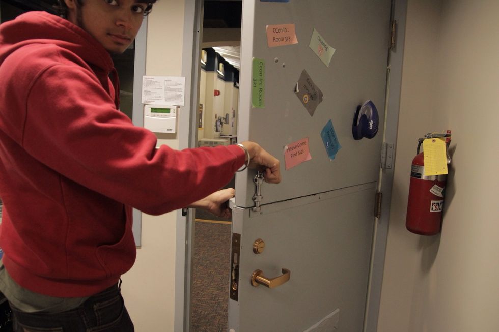 SECURELY lock the office window and/or close the door. Double check to ensure the window does not swing open while no one is working!