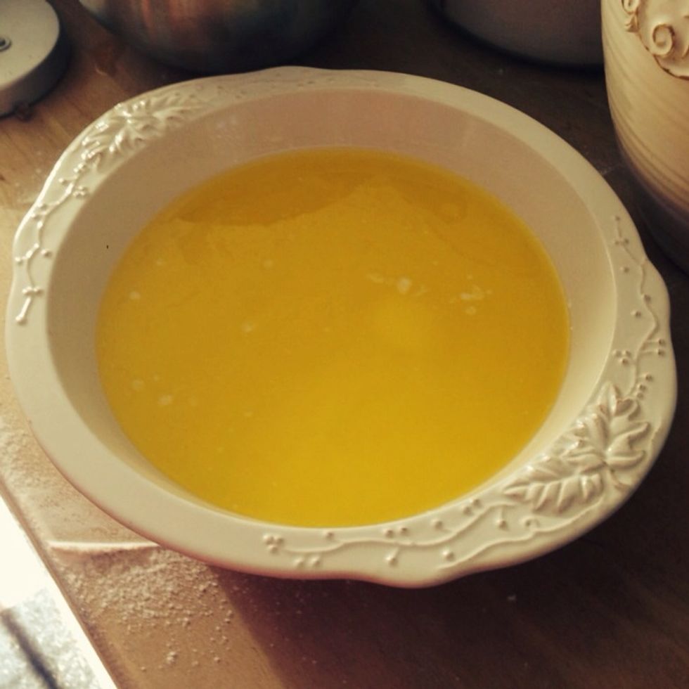 See... All pretty.  Now we will let this sit while we do other things because we don't want the egg mixture to turn into scrambled eggs.