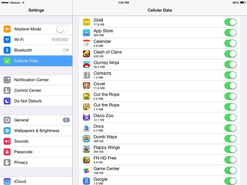 See all the apps you have and the toggles across from them? (Are they called toggles?)