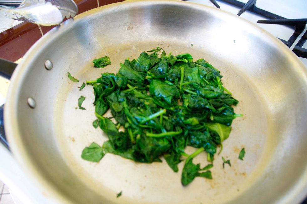 See how much it cooks down? It is less than half the volume it was when fresh. It only take 3-5 minutes of cooking so keep an eye on it.  Set aside in a bowl to cool.