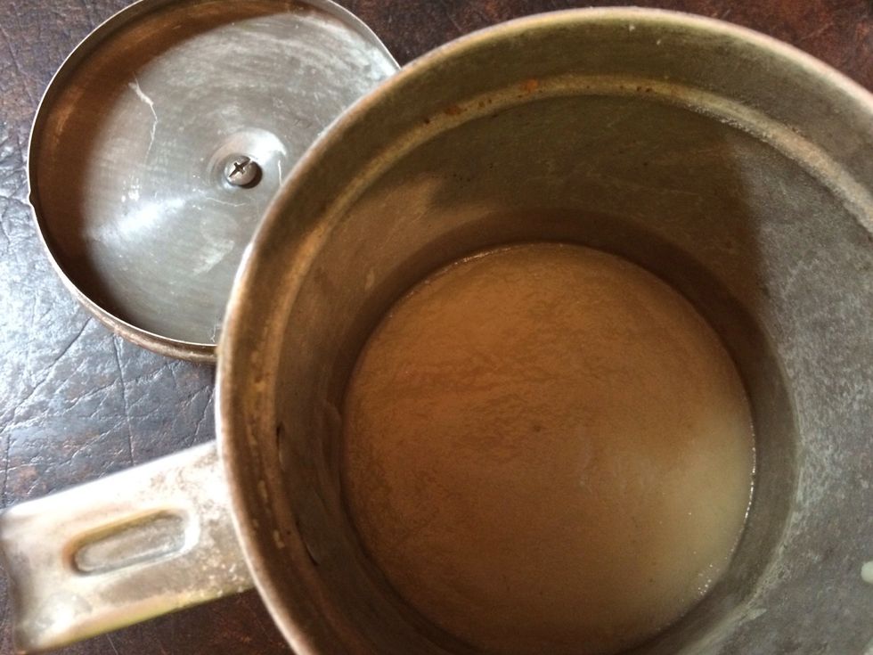 See the cooled bacon grease? This can be used in place of shortening or oil.