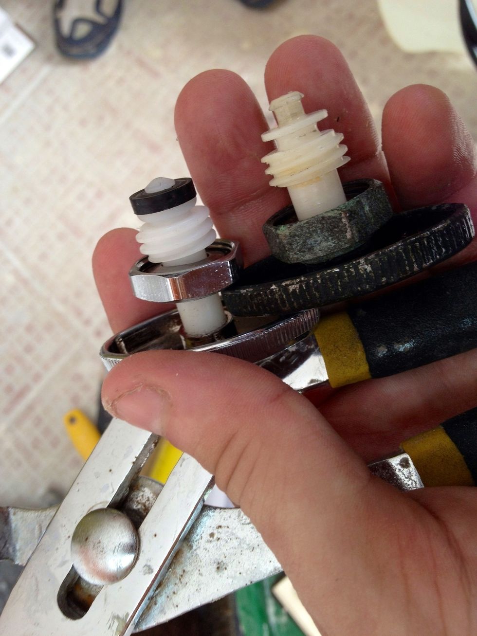 See the difference between the old one and a new one? The old metal housing however is likely still identical to the new one because it doesn't wear down the same way a 16 year old rubber washer does.