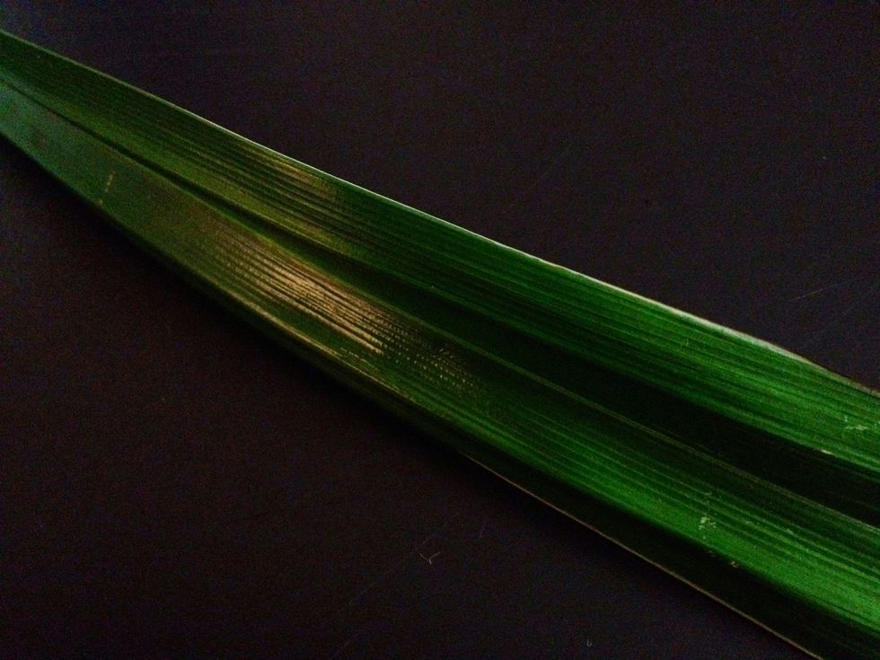 See the shiny surface? That's the aromatic oils of the screwpine leaf that'll make your cooked rice pleasantly fragrant. The darker colour of leaf shows that it's correctly heated. Not burned.