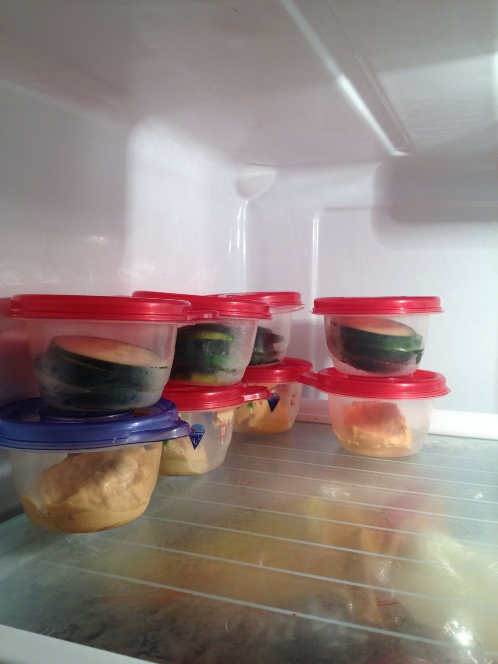 See you can grab a cucumber and a hummus
