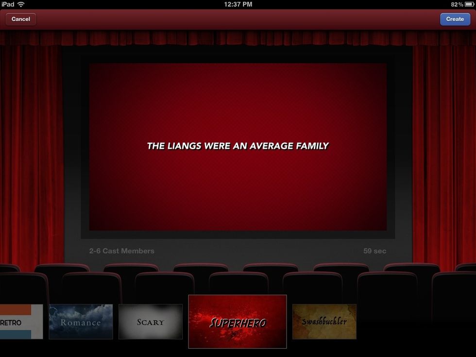Select a theme. You can click play to preview. Click create to start your trailer.