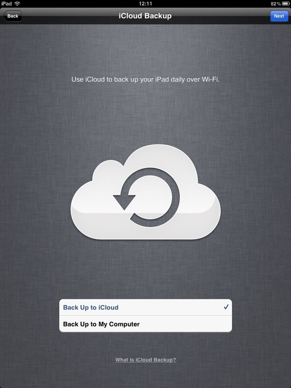 Select 'Back up to iCloud.' This will automatically back up your iPad data over wireless networks.