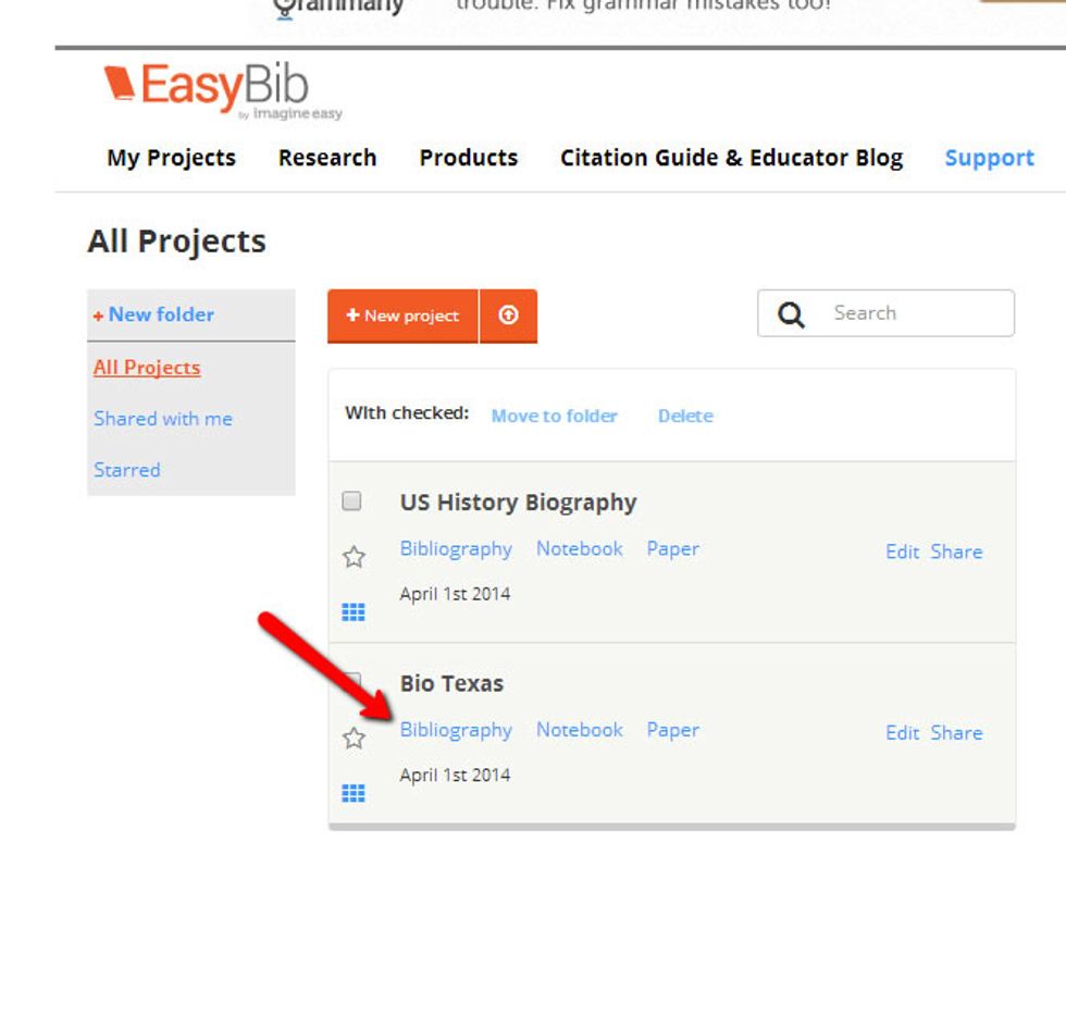 Select bibliography to get started with your first entry. You will put all of the information for citing your sources and your notes from each source into EasyBib.